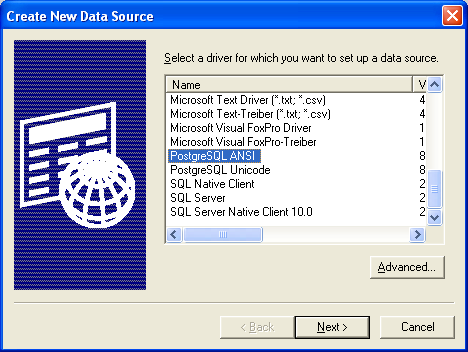PostgreSQL ODBC ANSI