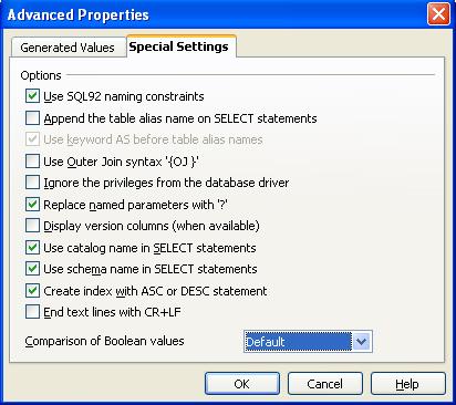 OOBase DB Advanced Settings