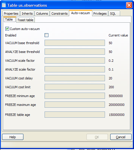 PgAdmin III custom autovacuum settings