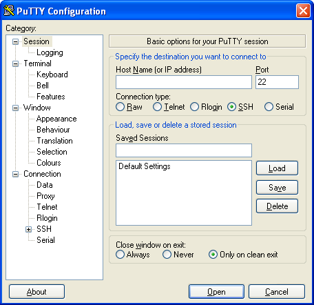 putty default screen