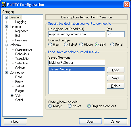 putty save session