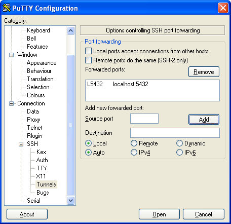 putty SSH tunnerl port forwarding 2